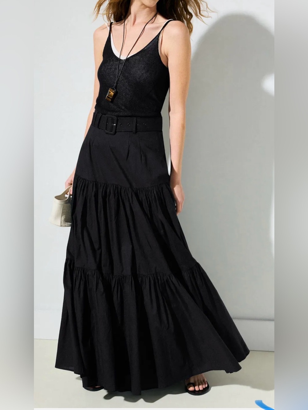 Hutch Cotton Black Tiered Maxi Skirt